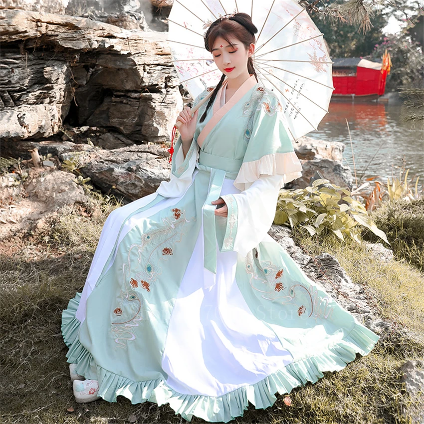 

Fairy Ancient Chinese Costume Hanfu Dress 6 Meter Pendulum Women Embroidery Retro Ming Dynasty Princess Festival Outfit Folk