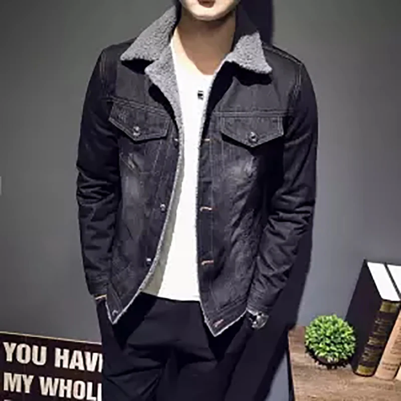 Зимняя Мужская модная джинсовая куртка повседневная брендовая приталенная