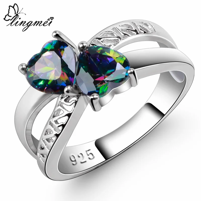 63 Multicolor Lingmei модные свадебные ювелирные изделия с камнем рождения, круглые таинственные разноцветные и синие фиолетовые циркониевые серебряные кольца 925, размеры 6, 7, 8, 9 - Цвет основного камня: 63 Multicolor