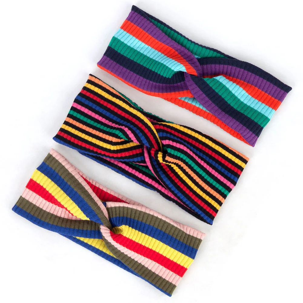 Повязка на голову женская разноцветная в богемном стиле полосатый тюрбан |