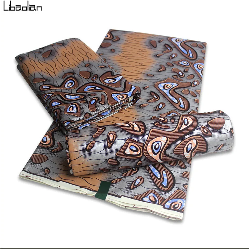 

Nigerian African Wax Fabrics Golden Cotton Print rapper batik best quality wax fabric material 6yards/pcs F210-13