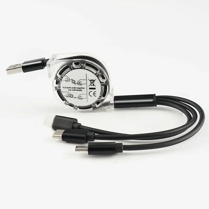 Разные цвета выдвижной 3-в-1 кабель Micro USB + Тип C 8PIN зарядный для передачи данных