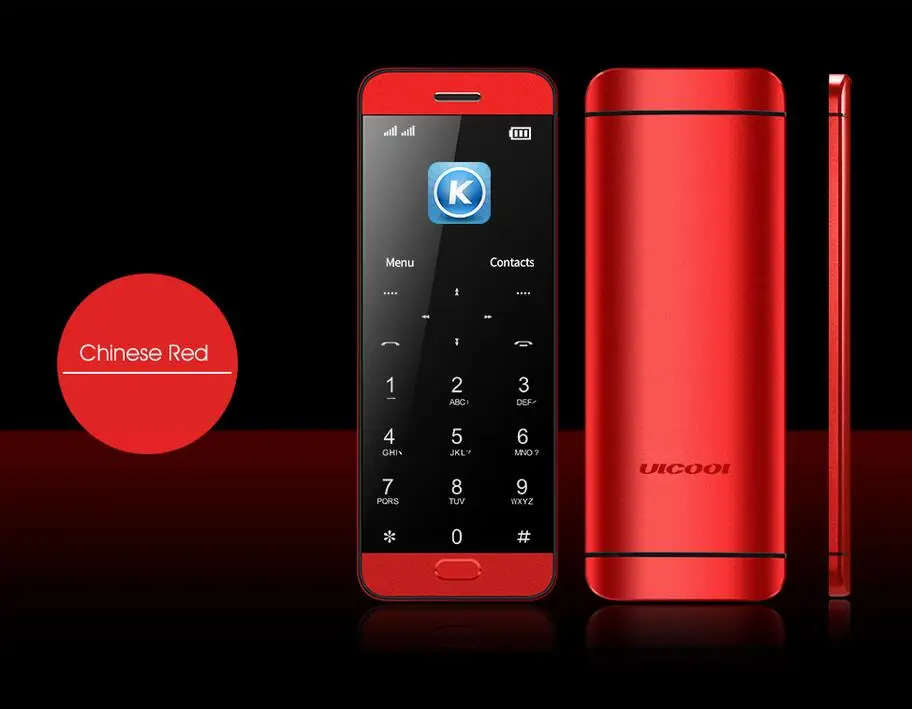 Ulcool V26 сенсорный дисплей металлический корпус bluetooth 2,0 dialer dual SIM Кредитная карта мобильный сотовый телефон+ чехол+ защита экрана - Цвет: Red