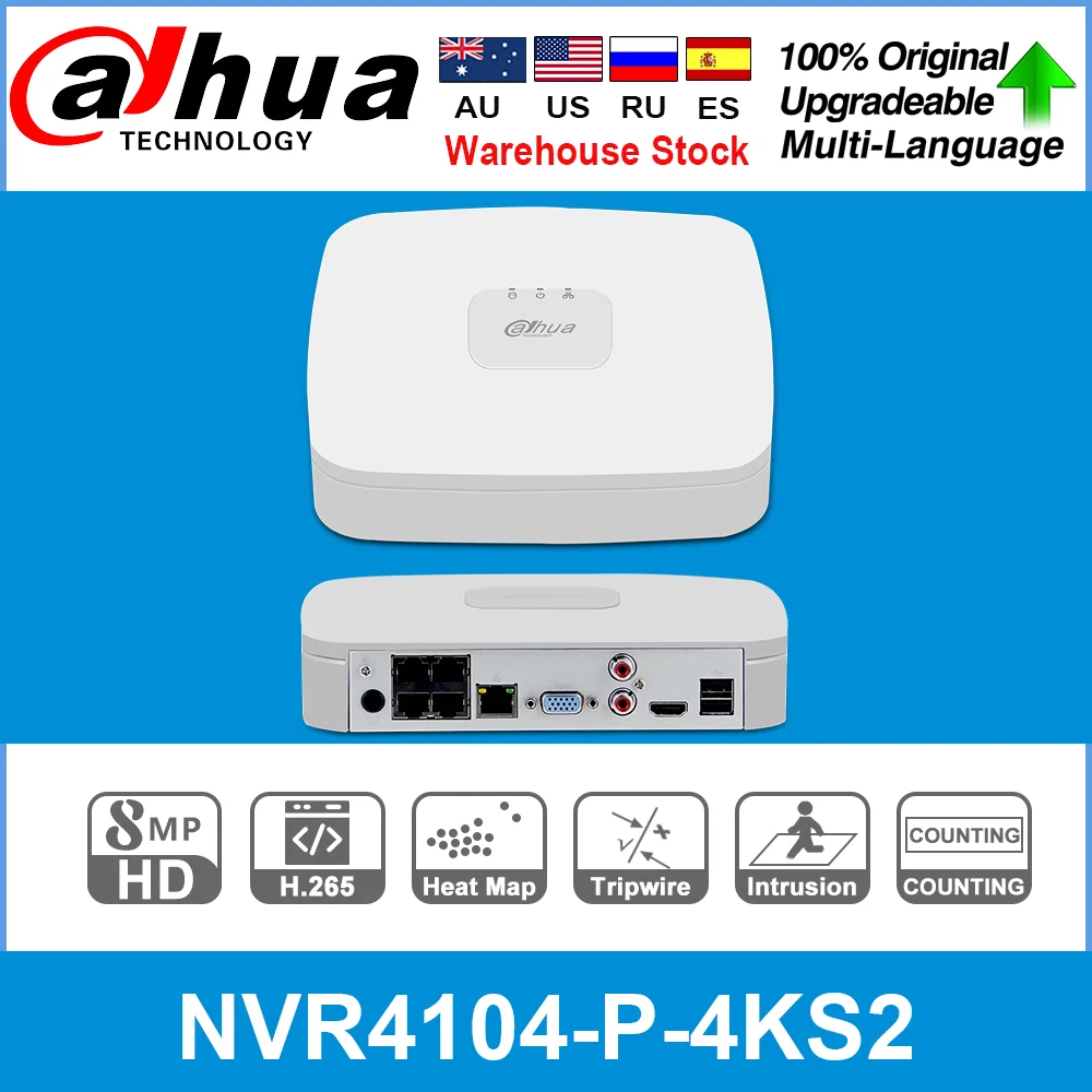 Сетевой видеорегистратор Dahua оригинальный NVR4104 4P 4KS2 4 канала Poe Порты и разъёмы NVR