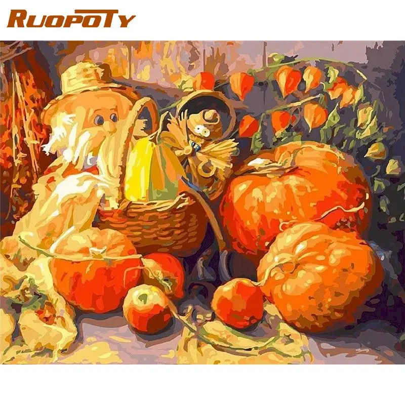 

RUOPOTY DIY Painting By Number Pumpkin Drawing On Canvas Scenery Pictures By Numbers Kits Gift Home Decor HandPainted Paintings