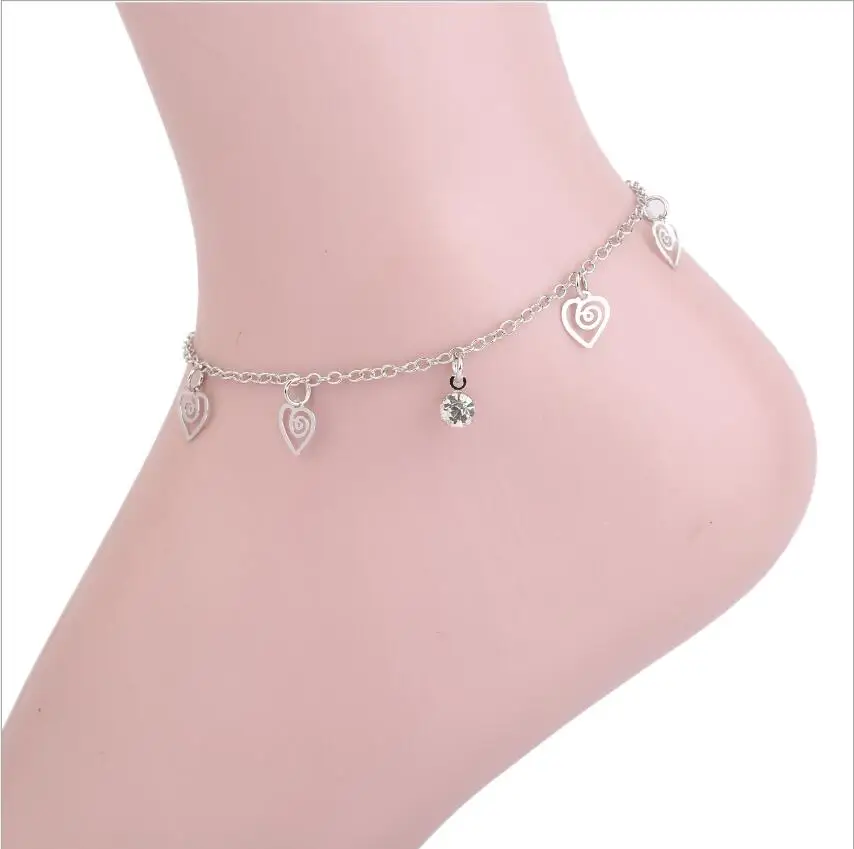 

New White Crystal Ankle Bracelets For Women Silver Color heart Anklet Female Simple Leg Chain Foot Jewelry S1947