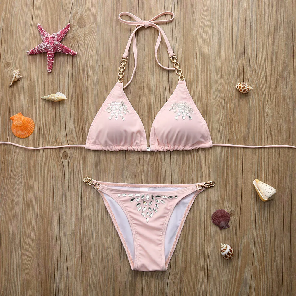 

2020 Bikinis Women Swimwear Push Up Bikini Set Swimsuit Top Solid Bottom Print Brazilian Biquini Bathing Suit Swim Wear Beach #W