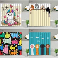 cartoon animal shower curtains unicorn cat dog panda giraffe elephant whale childrens bathroom decoration bath screen with hook