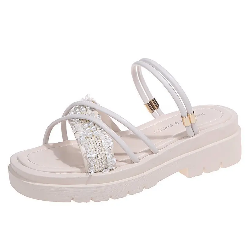 

2021 Summer Slip-on Fairy Style Two-Way Sandals for Women New Platform Height Increasing Fashion Outdoor Slippers Wholesale A617