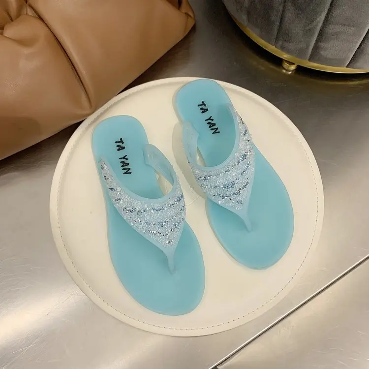 

Female Sandal Candy Colors Comfort Shoes for Women Flip Flops Platform 2021 Summer Girls Flat Velvet New Fashion Corrective Low