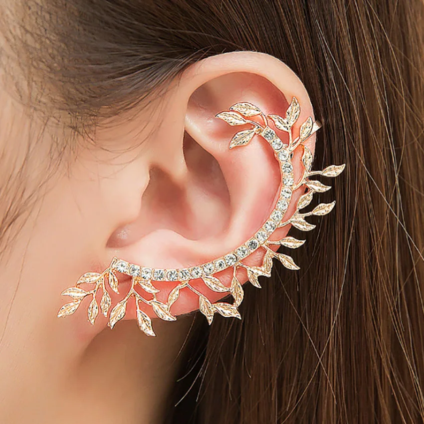 

1pcs Vintage Crystal Leaves Geometry Ear Clip Gold Silver Star Cuff Earrings For Women Non Pierced Clip On Women Earrings Jewelr