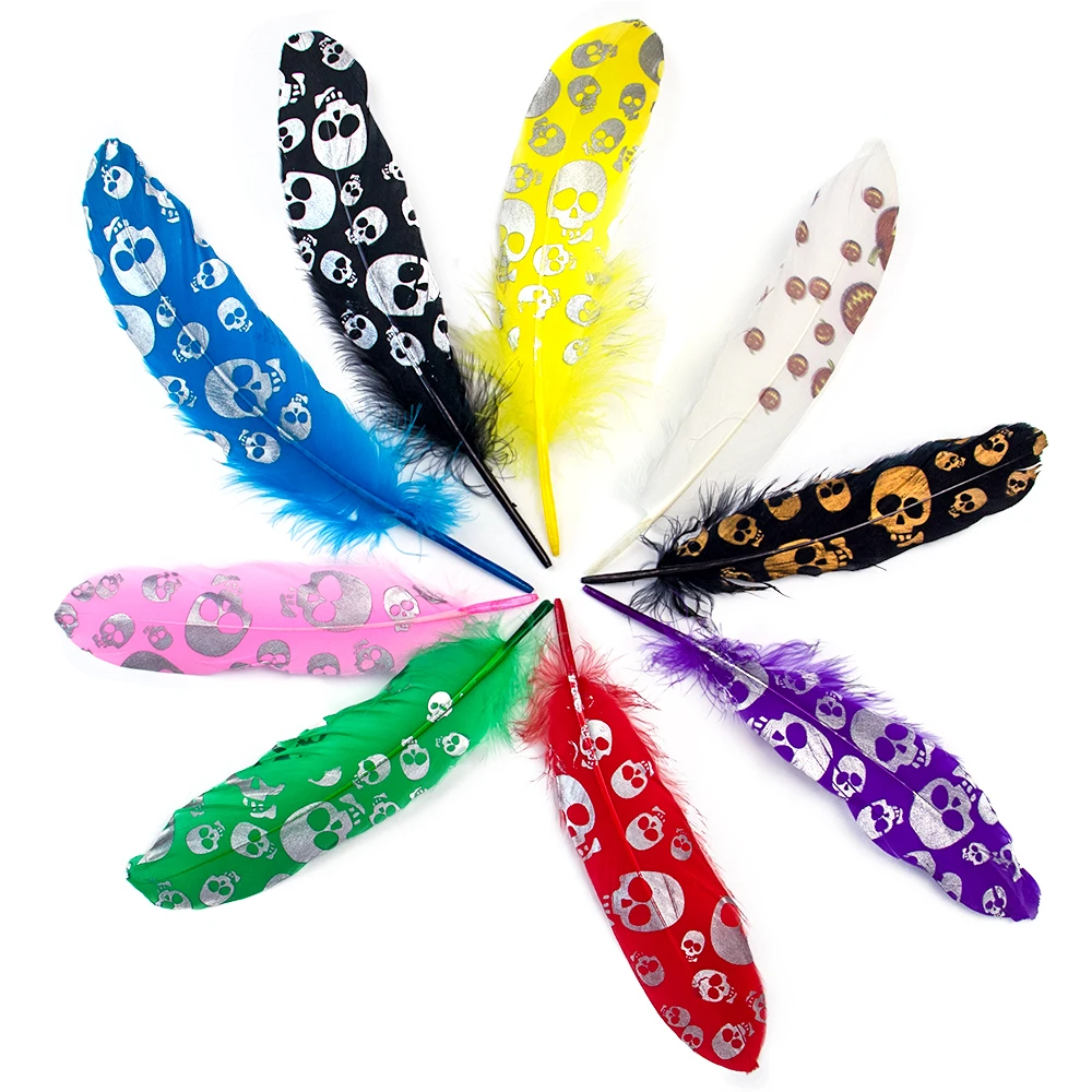 

4-8 дюймов окрашенные гусиные перья с принтом, сделай сам, Хэллоуин, белые шлейфы, изготовление украшений, декоративные Перья Ловца снов для р...