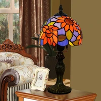 8 inch american pastoral blue sun flower lighting tiffany stained glass bar restaurant bedroom bedside small table lamp