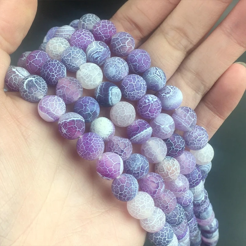 

Natural Stone Purple Frost Cracked Dream Fire Dragon Veins Agates Onyx Beads For Jewelry DIY Making Bracelet Charm 15'' 6 8 10mm