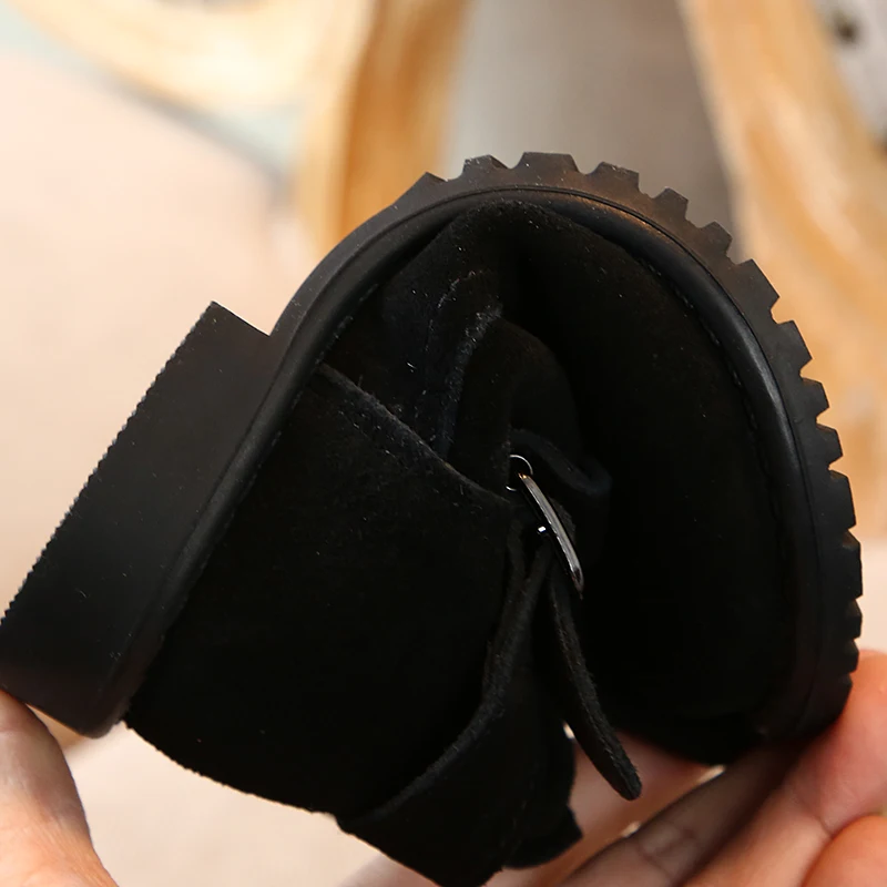 Girl Boots British Style Kids Boys Fashion Child Snow Booties Black Mid-top Soft Anti-Slip Buckle Strap SX224 | Мать и ребенок