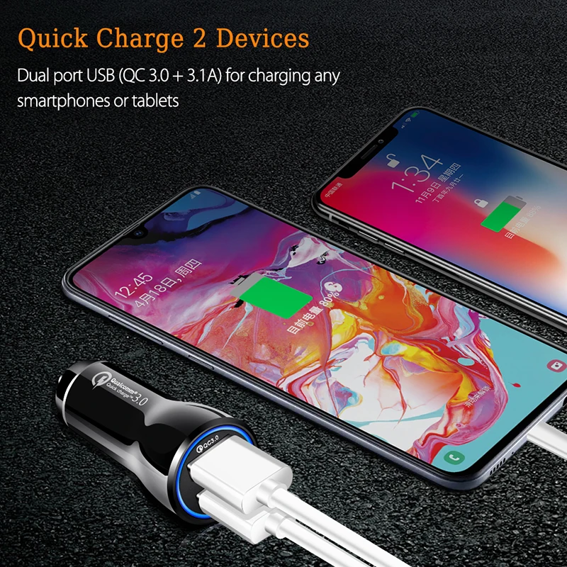 Двойной USB Автомобильное зарядное устройство адаптер Быстрая зарядка QC 3 0 для