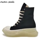 21ss Owen Seak Мужская парусиновая обувь роскошные кроссовки ботинки на шнуровке на каждый день; Женская обувь, увеличивающая рост, на молнии, с высоким берцем на плоской подошве на шнурках черные кроссовки