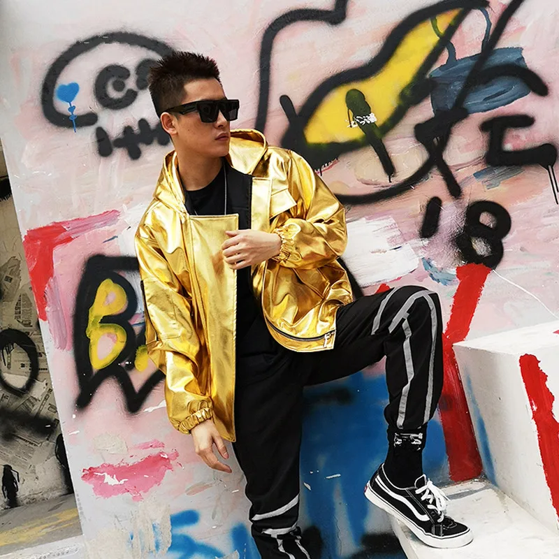 Мужская одежда фиолетовая серебристая золотая мотоциклетная куртка из