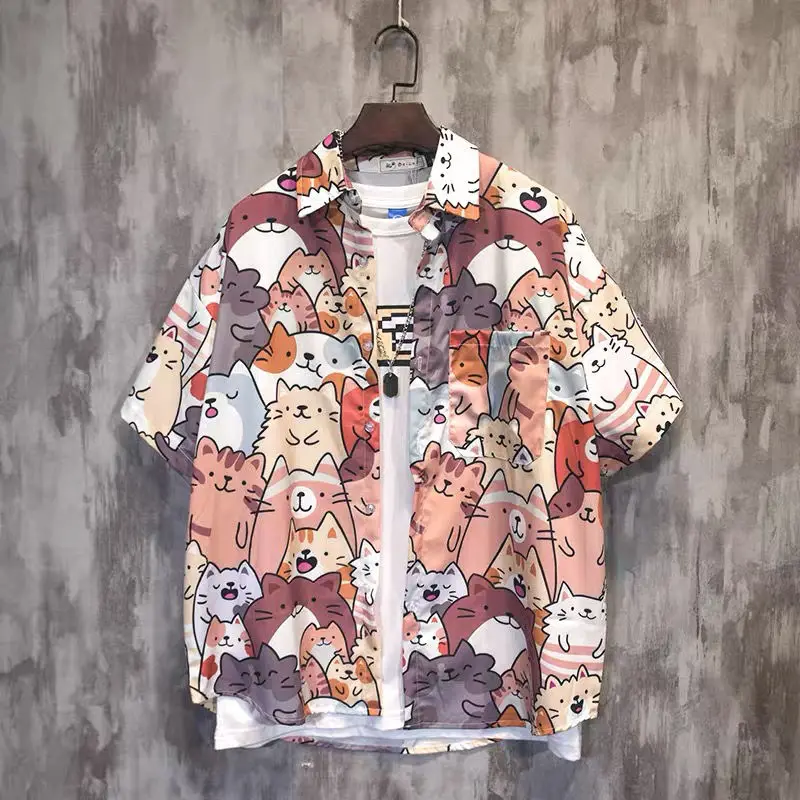 Мужская летняя рубашка с коротким рукавом и цветочным принтом | одежда