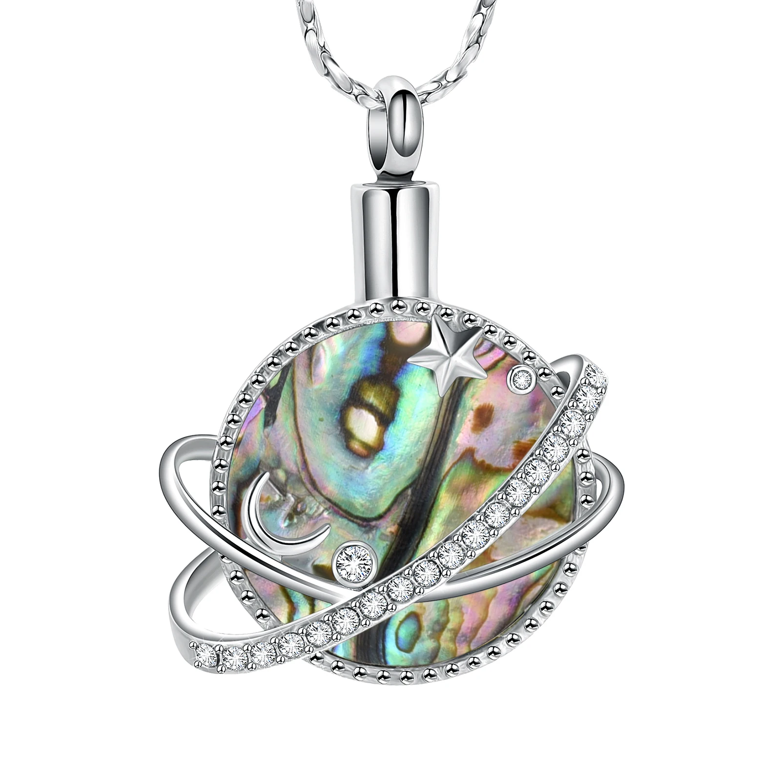 

Cremation Jewelry for Ashes Universe Planet Star Crescent Moon Necklace Abalone Shell Keepsake Memorial Urn Jewelry