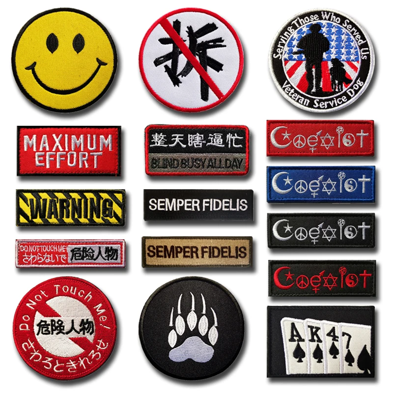 

Smile warning forever loyal Patches Velcro Embroidered Creativity Badge Hook Loop Armband 3D Stick on Jacket Backpack Stickers