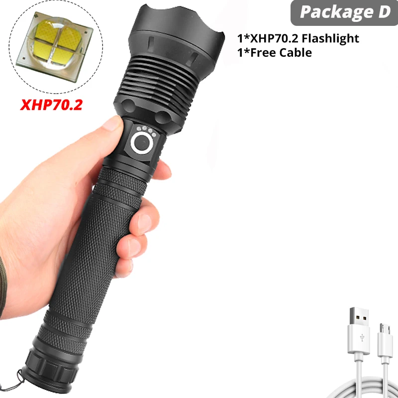 Супер мощный Xlamp XHP70.2 XHP90 светодиодный фонарь USB XHP50 лампа Zoom тактический фонарь 18650 26650 перезаряжаемый аккумулятор - Испускаемый цвет: Package D-XHP70.2