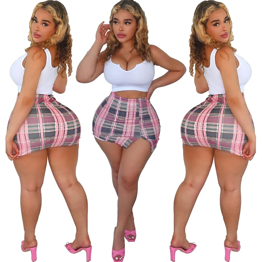 

2021 Summer Ladies New Fashion Sexy Charming Cute Plaid Bag Hip Skirt