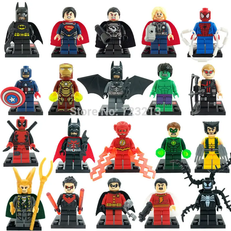 Одноместные оптом, 50 шт в наборе, ухода за кожей Super Hero рисунок Росомаха, Тор Локи Железный человек фильма «Дэдпул»; рубашки стрелка блоки "бетмен", строительные блоки, игрушки