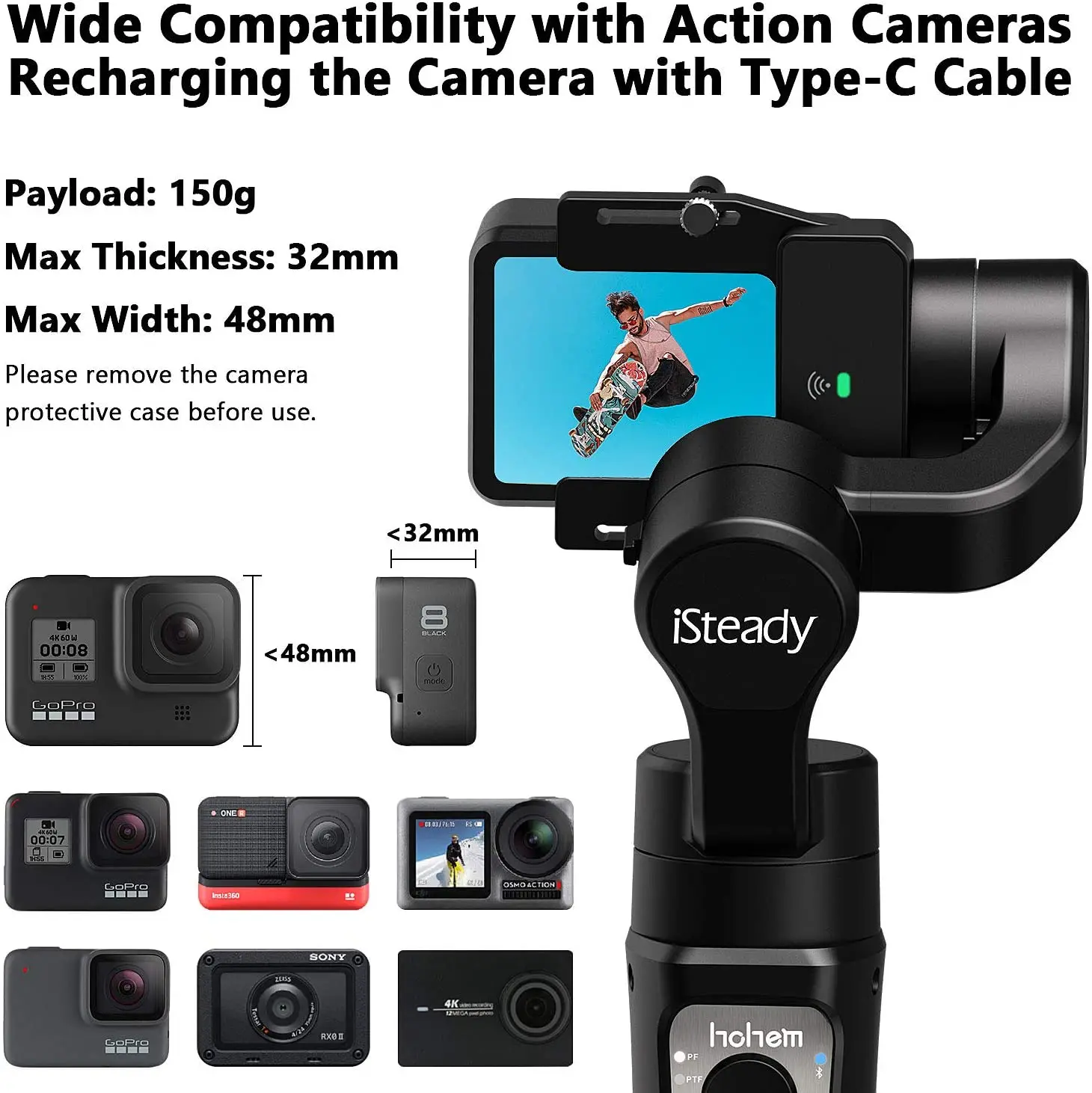 3 осевой шарнирный стабилизатор для Gopro 8/7/6/5/4 Osmo Action и других экшн камер Hohem iSteady Pro