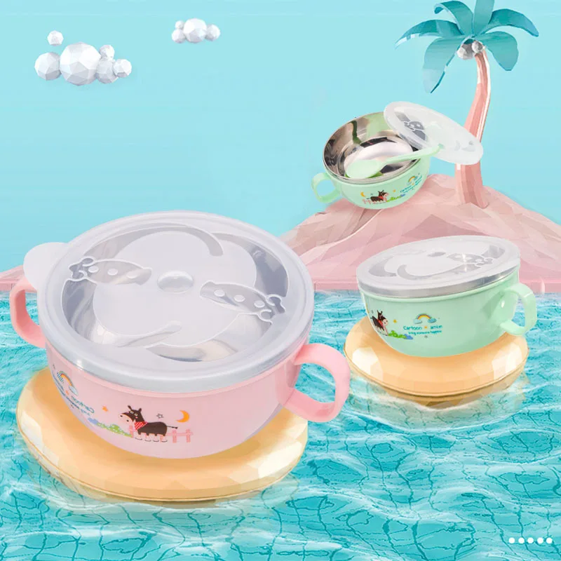 

Baby Tableware Set Keep Warm Anti-scalding Stainless Steel Feeding Bowl+Spoon Fork Insulated Bowl Dinner Dishes Baby Bowl