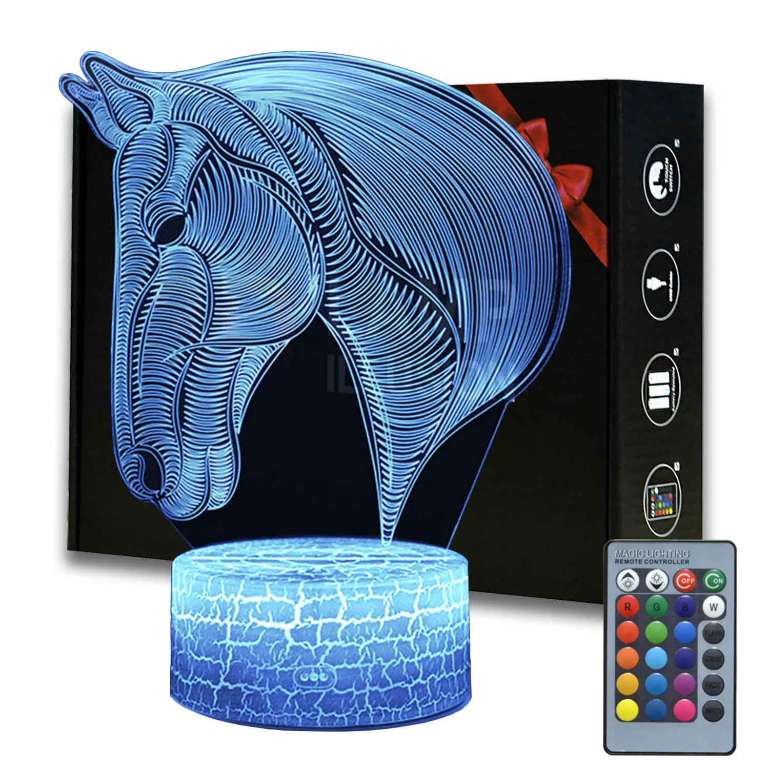 

3d Illusion Horse Lamp Colors Changeable Night Light For Kids Bedroom Decor Bedside Lampe Projector Children Birthday Xmas Gifts