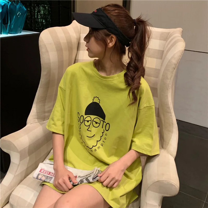 

Maxxo Cartoon Hand-Painted Portrait Graphics T-Shirt Tops Women All-Math Short Sleeve Clothes School Wear Cute Sweet Urban Tees