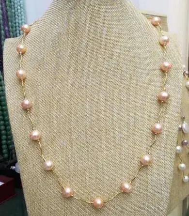 

HOT SELL 20inch real natural Freshwater baroque pink 9-10mm pearl necklace 14k clasp