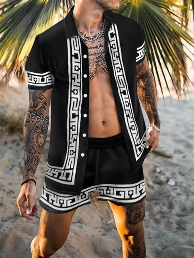 Мужская пляжная рубашка на пуговицах Повседневная с коротким рукавом и