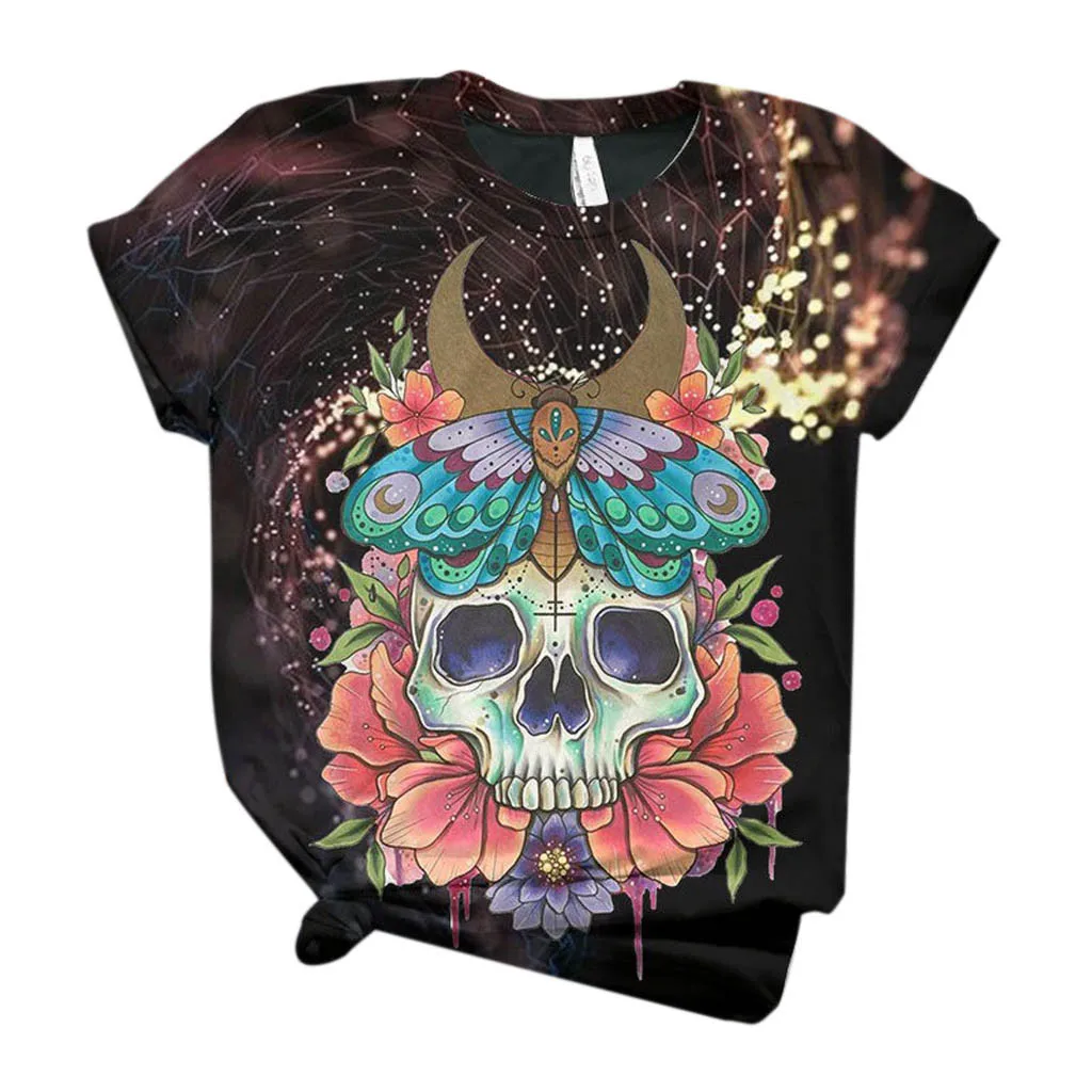 

new shirts for Women Skull Print V-neck short-sleeved casual Shirt Womens Tops Plus Size Women blusas mujer de moda 2020