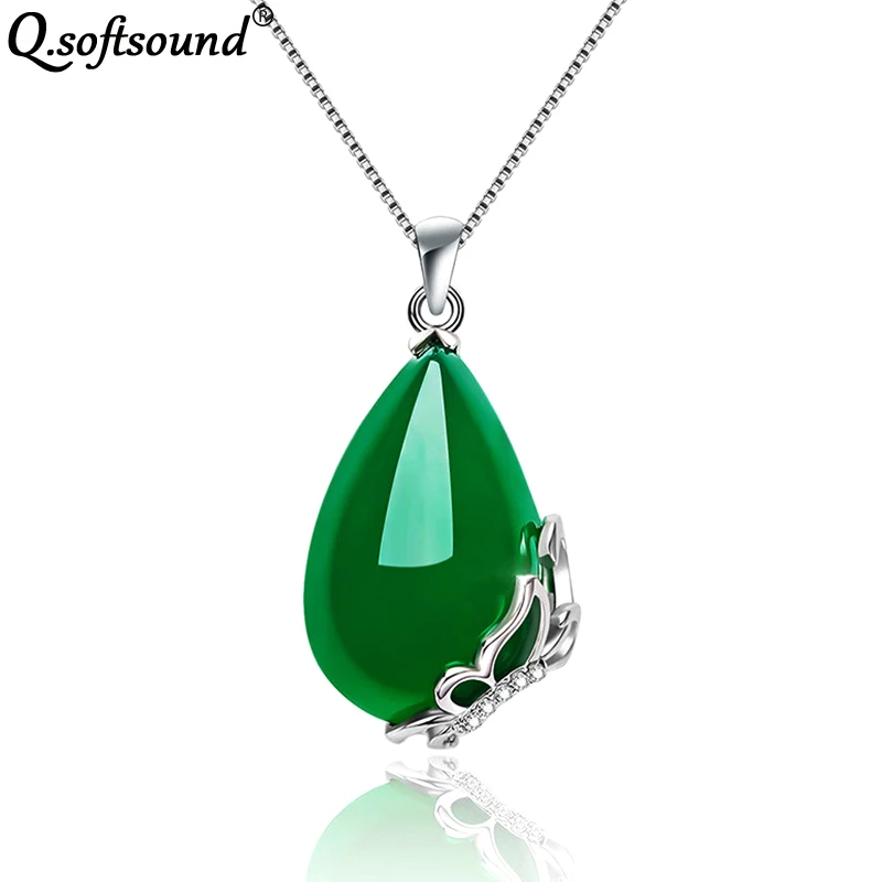 Серебряная бабочка в форме капли Chrysoprase ожерелье с подвеской из белого золота на