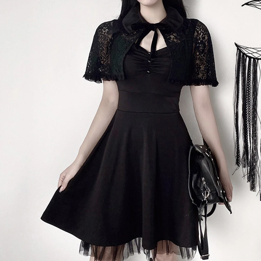 Винтажное мини платье женское готическое кружевное без рукавов с открытой