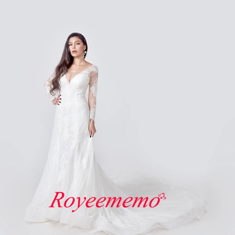 2022 Elegant Lace Appliques Long Sleeve Mermaid Wedding Dress Illusion Back Vintage Bridal Gown Vestido De Noiva Custom Made | Свадьбы и