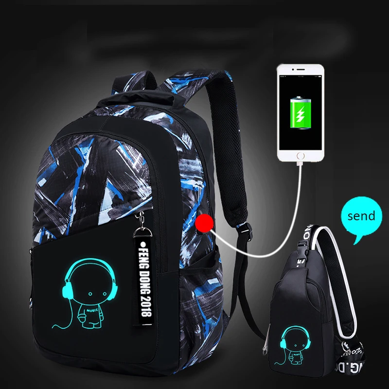 Новые мужские водонепроницаемые Оксфордские рюкзаки, светящиеся, usb зарядка, Противоугонный рюкзак, школьные рюкзаки для мальчиков-подростков - Цвет: style6