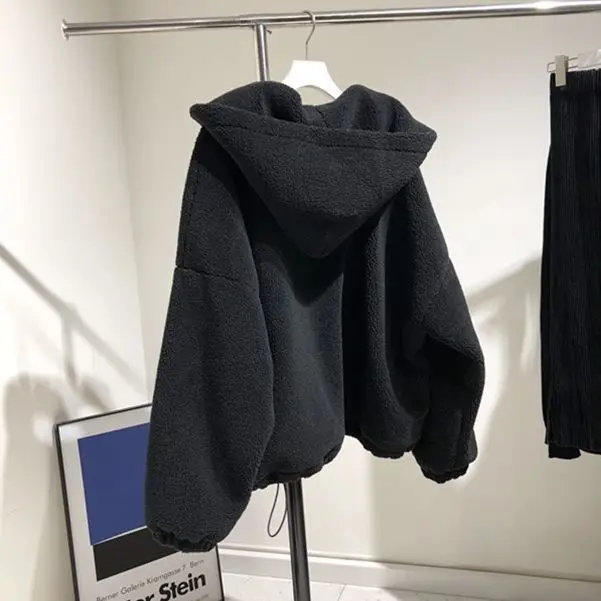 

Cashmere and thickened lamb coat women's fashionable and versatile hooded cardigan women's coat winter new