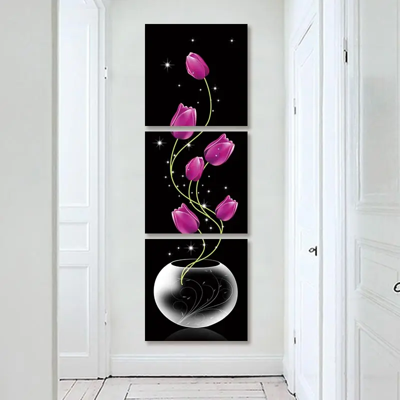 3 Панели вертикальная версия Настенная картина искусственная Роза красные цветы