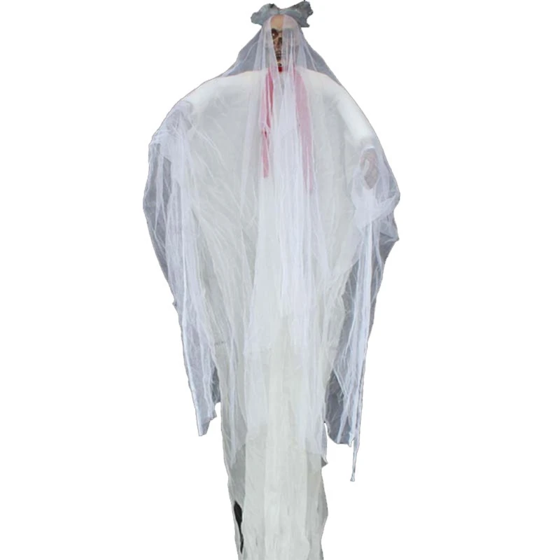 

Хэллоуин подвесной Летающий белый призрак Невеста со светодиодными светящимися глазами жуткий страх Скелет Череп дом с привидениями двор ...
