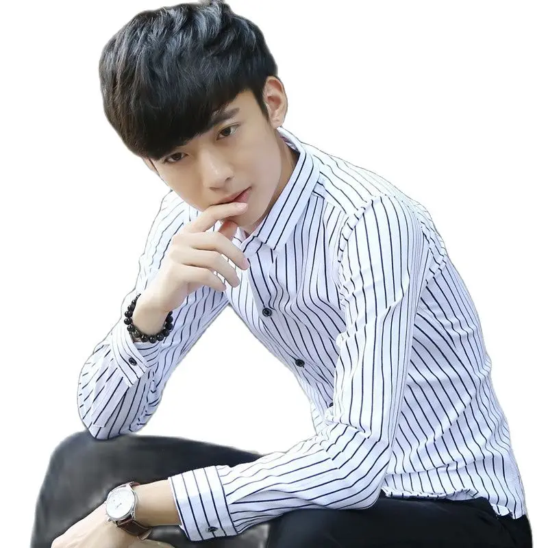 M-3XL free shipping camisa masculina 2015 new fashion striped shirt men long sleeve Slim fit business casual dress plaid shirts | Мужская