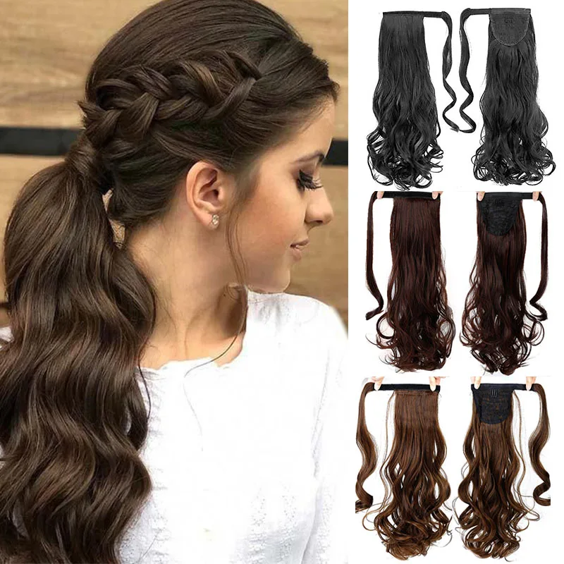 LUPU 24 дюйма длинная волна конский хвост заколка синтетические волосы для