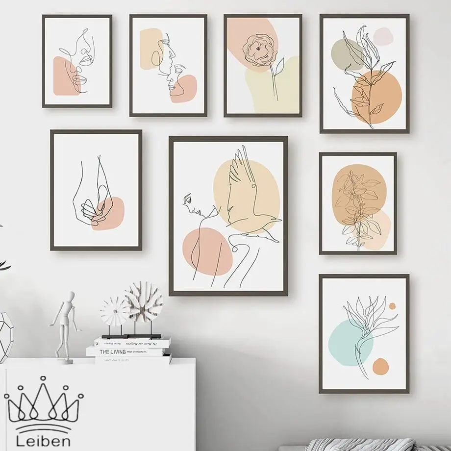 

Abstract Floral Woman Body Line Canvas Painting Nordic Minimalist Color Geometric Pattern Wall Art Poster for Bedroom Decoration