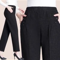 middle age elderly women trousers new spring fall casual pants elastic high waist black straight pants plus size 5xl women pants