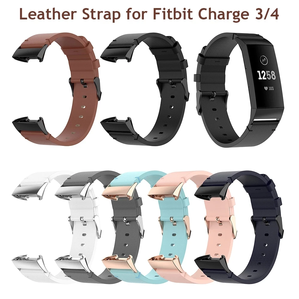 

Genuine Leather Bands for Fitbit Charge 3/ Charge 3 SE/ Charge 4 Band Classic Replacement Accessories Strap Wristbands Black Man