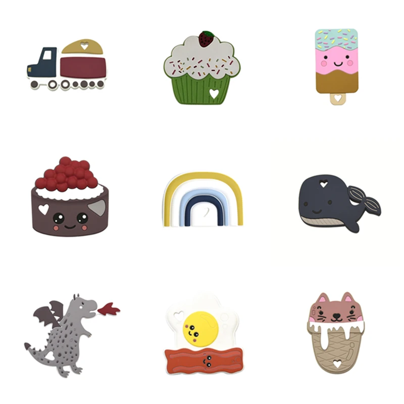 

Food Grade Silicone Newborn Teether Various Shapes BPA Free Baby Teething Care Training Toys DIY Jewelry Chewing Nursing Pendant