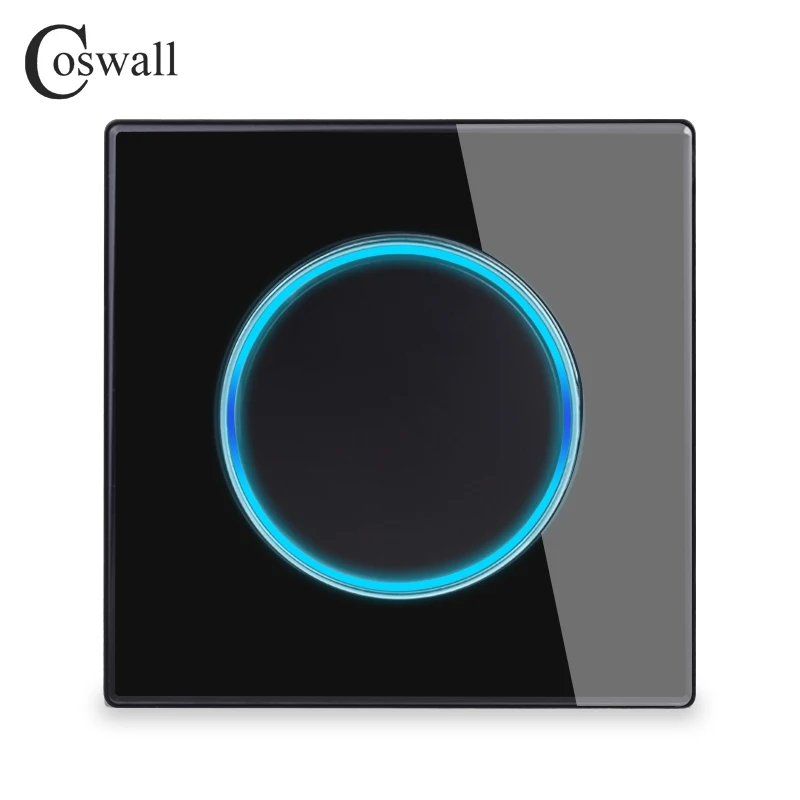 

COSWALL 1/2/3/4 Gang 1/2 Way On / Off Wall Light Switch Large Aperture LED Backlight Data HDMI USB Charger Glass Panel Black