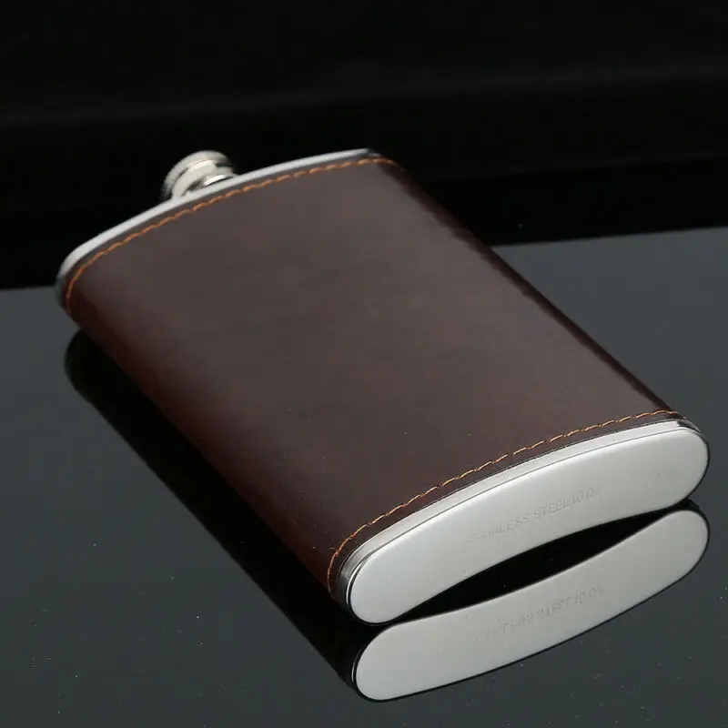 5-10oz Portable Stainless Steel Hip Flask Flagon Whiskey Wine Pot Leather Cover Bottle + Funnel Travel Tour Drinkware Wine Cup images - 6